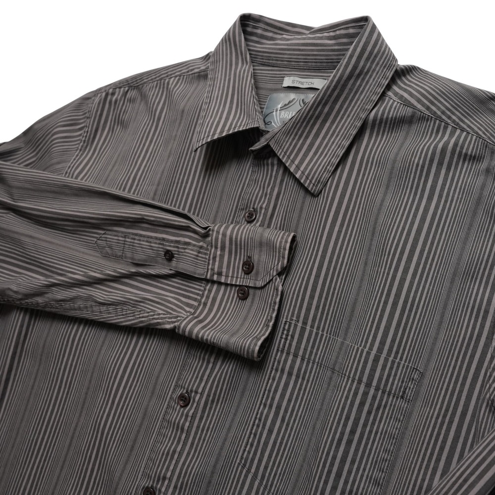 Bruno New York Shirt Mens XL Grey Stripe Stretch Cotton Button Up Long Sleeve